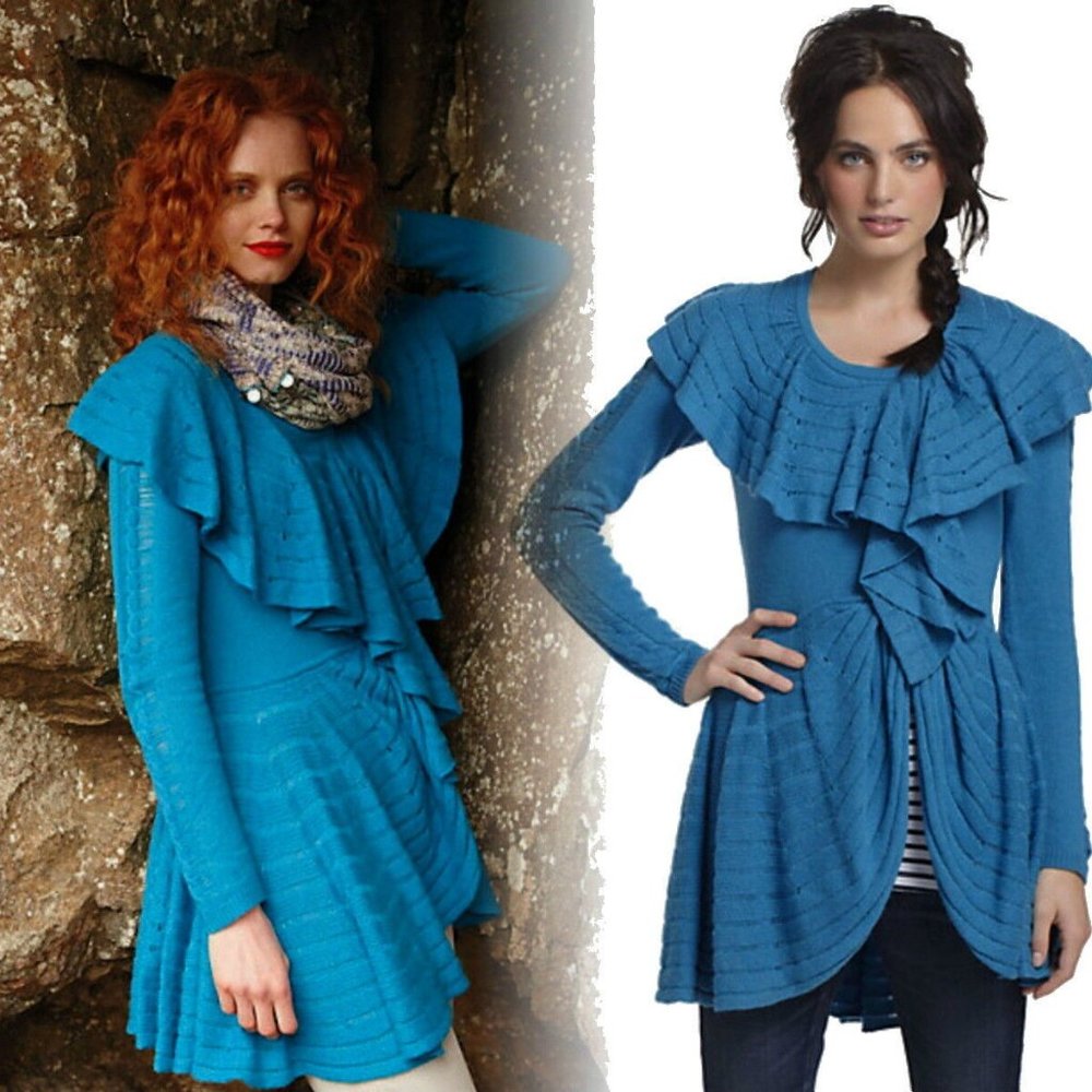 Anthropologie Leifnotes blue wool duster cardigan XS 0 2
